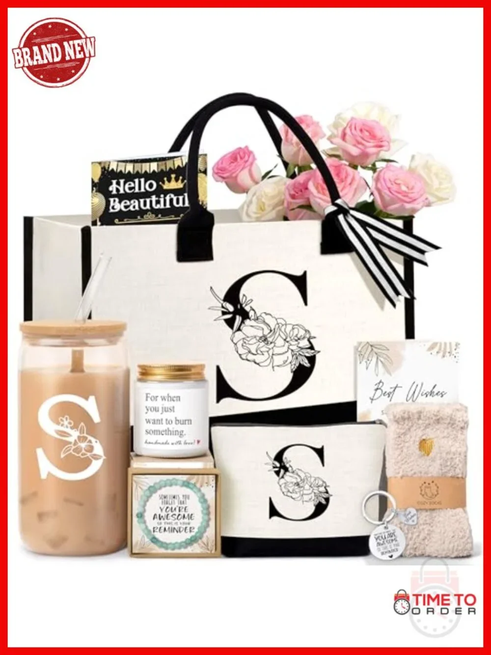 Monogrammed Tote Bag Set with Cosmetic Bag, Cup & Keychain
